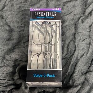 Essentials Black Frame Reading Glasses Trio Pack +1.25